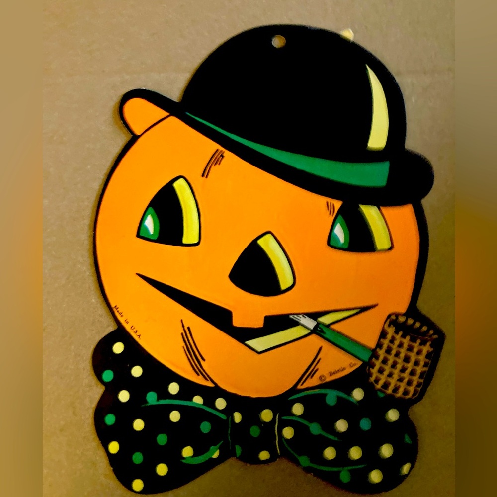 Vintage 1960s Beistle Co. Halloween Jack o’Lantern with Derby Hat